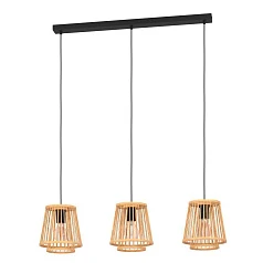 43853 Подвесной потолочный светильник (люстра) HYKEHAM, 3Х40W, E27, L910, B210, H1100, сталь, черный/дерево, натуральный в интерьере