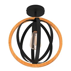 фото 43736 Потолочный светильник (люстра) BASILDON, 1Х40W, E27, H375, ?320, сталь, черный/дерево, коричневый в интерьере