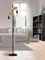 32919 Торшер с ножн. выкл. TOWNSHEND, 2х10W (E27), L205, B250, H1665, сталь, дерево, черный, коричне в интерьере