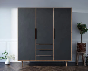 красивый Шкаф в скандинавском стиле "Bruni Black" трехстворчатый арт BR27/3Black
