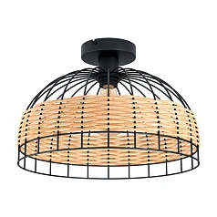 фото 43398 Потол. светильник ANWICK, 1x60W(E27), ?380, H265, сталь, черный/ротанг, натуральный