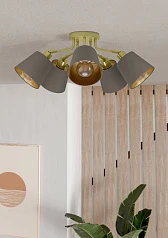 фото 31535 Люстра потолочная MASERLO, 5X60(Е27), металл, кремово-золотой/текстиль, капучино в интерьере