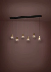 стильные 390281 Люстра диммируемая TERQUE, 6X5,4W (LED), 3000K, 3060lm, L1380, B250, H1500, сталь, черный, матовая латунь/стекло, прозрачный