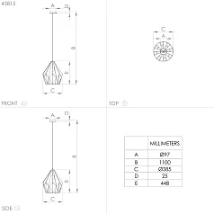 43815 Подвесной потолочный светильник (люстра) CARLTON, 1Х60W, E27, H1100, ?385, сталь, золотой