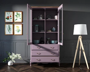 купить стильные Шкаф "Leontina Lavanda" для посуды высокий 3 ящика арт ST9355/3L в интернет-магазине