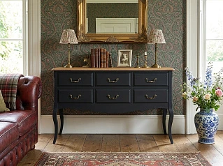 купить стильные Консоль "Леонтина (Leontina)" в черном цвете 6 ящиков арт ST9358BLK