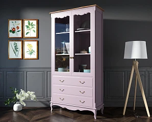 купить стильные Шкаф "Leontina Lavanda" для посуды высокий 3 ящика арт ST9355/3L в интернет-магазине