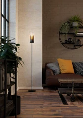 44004 Торшер TOOTHILL, 1х40W (E27), L1535, ?150, сталь черный / затемненное стекло, черный прозрачный в интерьере