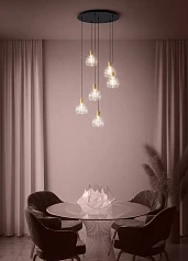 купить стильные 390279 Люстра диммируемая TERQUE, 6X5,4W (LED), 3000K, 3060lm, ?540, сталь, черный, матовая латунь/стекло, прозрачный