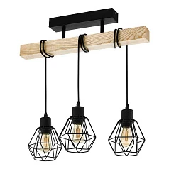 красивые 44074 Потолочный светильник TOWNSHEND 5, 3х60W(E27), L550, B200, H360, сталь, дерево, черный, корич на заказ