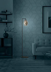 купить стильные 390256 Торшер с ножным выключателем ESTANYS, 1X40 (E27), H1715, сталь, черный/стекло, коричневый полупрозрачный в интернет-магазине
