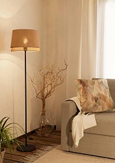 купить 43978 Торшер с ножным выключателем TABLEY, 1X40W (E27), H1530, сталь, черный / текстиль, дерево, коричневый