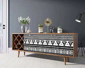 Комод "Berber" удлиненный с бутылочницей 19 принт арт BB15/Print_19 в интерьере