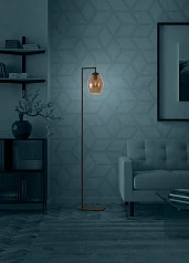 заказать 390255 Торшер с ножным выключателем ESTANYS 1, 1X40 (E27), H1715, сталь, черный/стекло, коричневый полупрозрачный в интернет-магазине