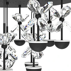 390275 Люстра диммируемая PIANOPOLI 2, 15X1,8W (LED), 3000K, 3600lm, ?500, сталь, черный/переливающееся стекло, прозрачный