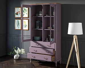 купить стильные Шкаф "Leontina Lavanda" для посуды высокий 3 ящика арт ST9355/3L в интернет-магазине