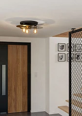 44027 Потолочная люстра LINTMILL, 3х40W (E27), H200, ?530, сталь, черный, брашированная латунь / стекло, серый в интернет-магазине