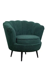 Низкое кресло ракушка Pearl зеленый Boucle на черных ножках