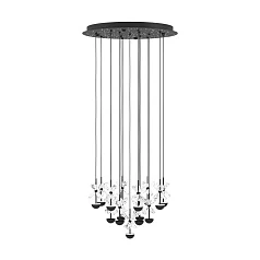 красивые 390277 Люстра диммируемая PIANOPOLI 2, 15X1,8W (LED), 3000K, 3600lm, ?500, сталь, черный/переливающееся стекло, прозрачный в интернет-магазине