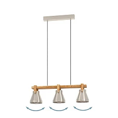 стильные 43952 Люстра CAWTON, 3X40W (E27), L760, B160, H1100, сталь, дерево, коричневый