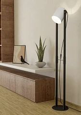 красивые 43429 Торшер HORNWOOD 1 с ножн. выкл., 1х28W (E27), L215, H1395, осн.?230, сталь, дерево, черный/тек на заказ