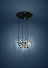 красивые 390277 Люстра диммируемая PIANOPOLI 2, 15X1,8W (LED), 3000K, 3600lm, ?500, сталь, черный/переливающееся стекло, прозрачный в интернет-магазине