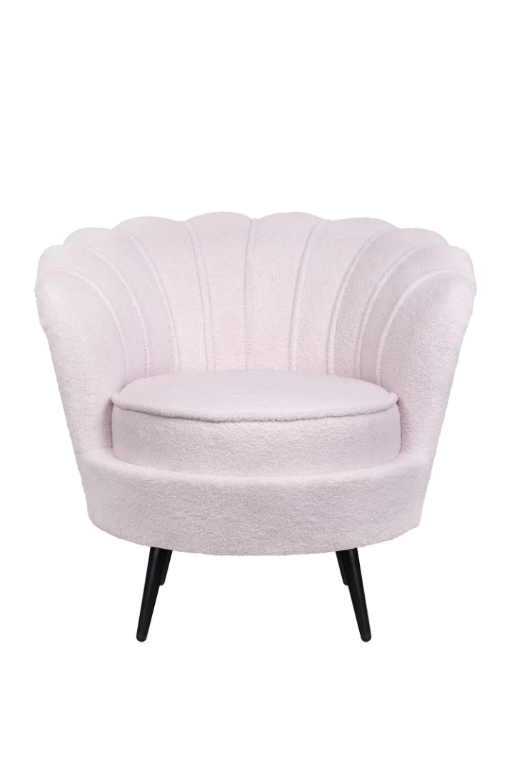 Низкое кресло ракушка Pearl Pink Boucle на черных ножках на заказ