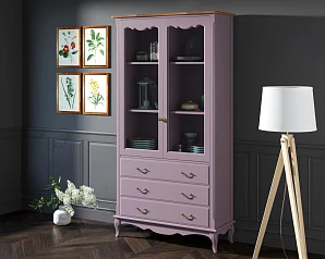 купить стильные Шкаф "Leontina Lavanda" для посуды высокий 3 ящика арт ST9355/3L в интернет-магазине