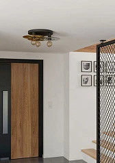 44027 Потолочная люстра LINTMILL, 3х40W (E27), H200, ?530, сталь, черный, брашированная латунь / стекло, серый в интернет-магазине