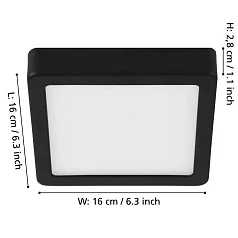 900586 Накладной светильник диммируемый FUEVA 5, 11W (LED), 3000K, L160, B160, H28, сталь, черный / пластик, белый