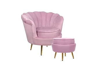 Кресло с пуфом ракушка Pearl Pink
