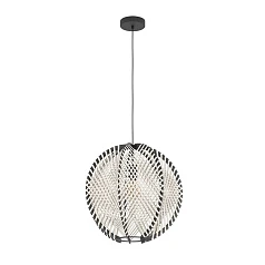 44006 Подвесной светильник WAVERTON, 1х40W (E27), H1100, ?480, сталь черный / текстиль, дерево, белый, черный в интерьере