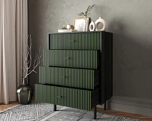 фото Комод вертикальный с четырьмя ящиками "Emerson" арт EM18/green/L в интерьере