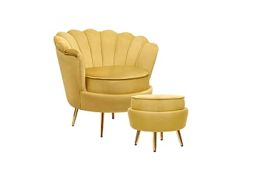 Кресло с пуфом ракушка Pearl Yellow