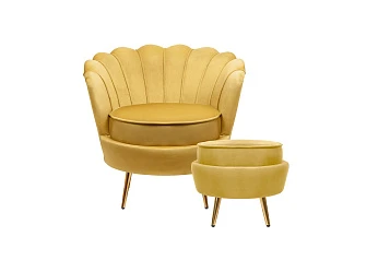 Кресло с пуфом ракушка Pearl Yellow