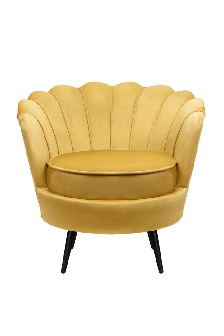 красивое Низкое кресло ракушка Pearl Yellow на черных ножках